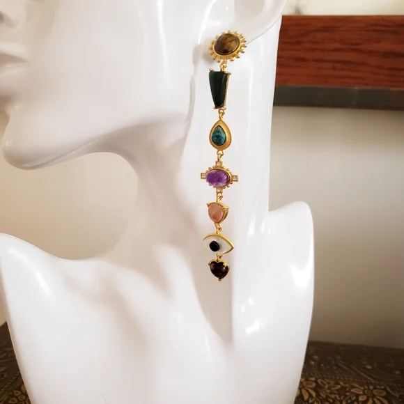 Zariin Chakra Dangling Shoulder Duster Earrings - Picture 6 of 14